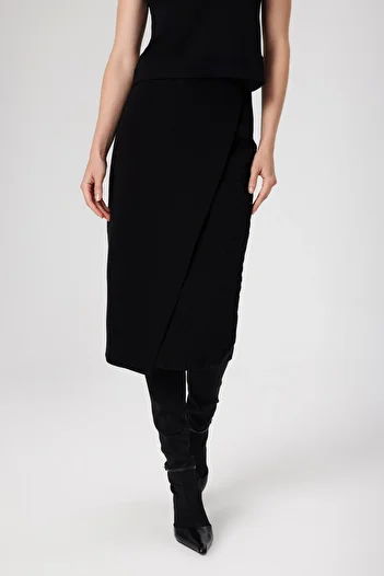 Mısırlı Black Double Breasted Patterned Midi Skirt