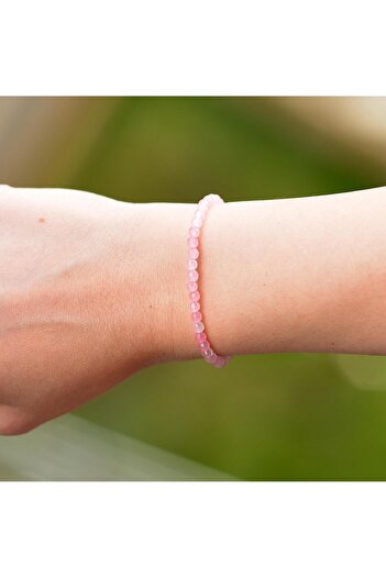 Taş Sandığı Pembe Kuvars Taşı Gümüş Bileklik - 4 Mm Açık Renkli