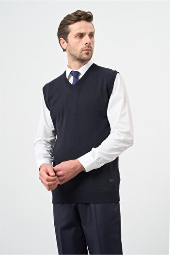 İmza Темно-синій трикотаж з прямим коміром Classic Comfort Fit 1012245003