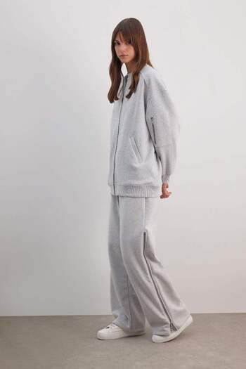 DeFacto Optik Lt.Grey Melange - Wide Leg Zippered Sweatpants
