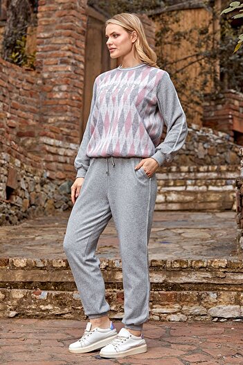 Cossy By Aqua 24068 Women's Pink Diamond Pattern Fleece Pajama Set