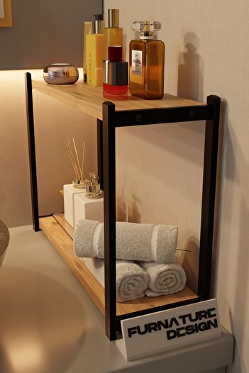 FurnatureDesign Bathroom Organizer 2 Shelves Metal Table Top Organizer - Atlantic Pine