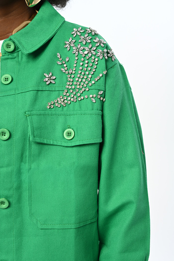 Orfeo Negro Gabardine Cotton Jacket with Stone Embroidered Robe