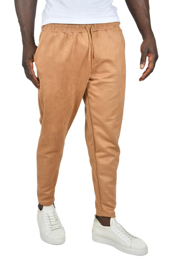 DeepSEA Men's Camel Elastic Waist Lace-Up Non-Wrinkling Suede Fabric Relaxed Fit Skinny Leg Sports Pants