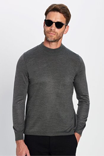 Tudors Men's Slim Fit Slim Fit Soft Texture Non-Pilling Gray Half Turtleneck Knitwear Sweater