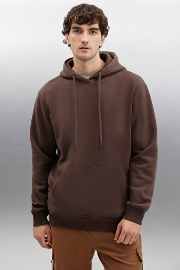 GRIMELANGE Jorge Men's - Soft Hooded Organic Cotton Kangaroo Pocket Sweatshirt - Bitter Brown