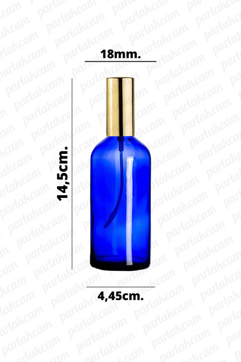 parlakcam 100ml Altın Renkli Metal Lüx Sprey Şişe, Parfüm Kolonya vb İçin Sızdırmaz Mavi Cam Şişe 6 Adet