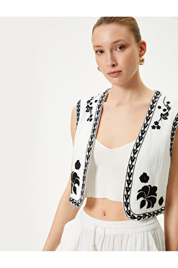 Koton Cotton Crop Vest - Embroidery Detailed