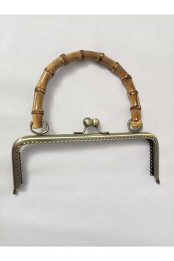 hobi duragı 20.5 cm Antique Metal Bag Bursu with Edge Hole Bamboo Handle