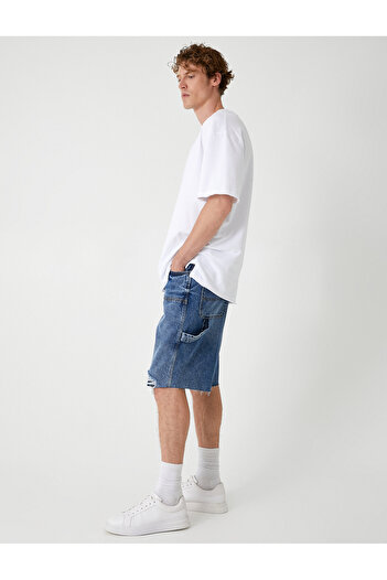 Koton Cotton Carpenter Jeans - Σορτς με φόρμα βερμούδας και λεπτομερές σορτς τσέπης