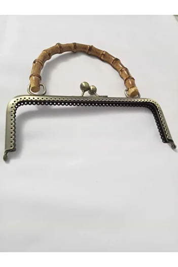 hobi duragı 20.5 cm Antique Metal Bag Bursu with Edge Hole Bamboo Handle