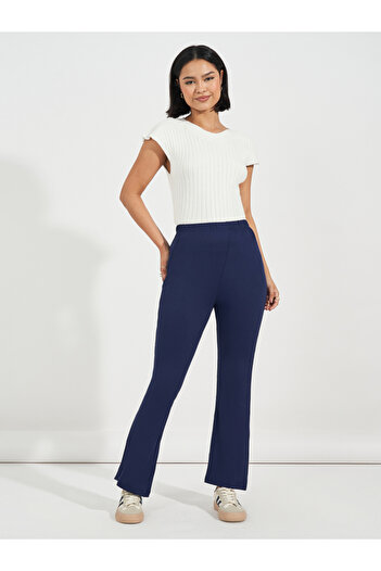 Take Two By Styli Solid Elastic Waistband Flared Leggings