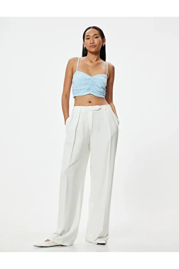 Koton Linen Blended Thin Strap Draped Slim Fit Bustier