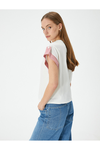 Koton Cotton Crew Neck Short Sleeve T-Shirt - Button Detail, Standard Fit