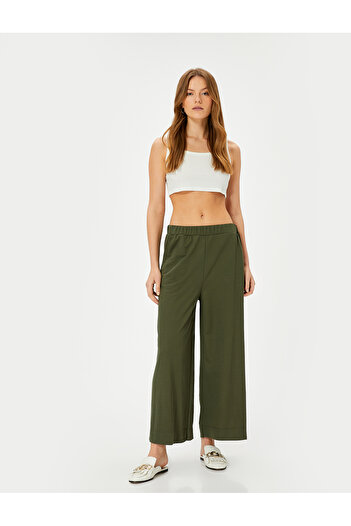 Koton Wide Leg Trousers with Elastic Waist and Pocket Detail