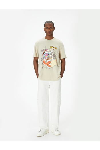 Koton Cotton Short Sleeve Stone Age T-Shirt - Licensed, Crew Neck