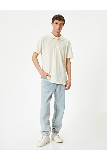 Koton Polo Neck T-Shirt Minimal Printed Buttoned Short Sleeve