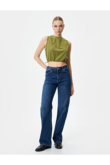Koton Crop Top Parachute Fabric Sleeveless Elastic Waist