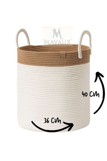 MaVaux Υφαντό καλάθι μεγάλου μεγέθους 40cm-36cm - Πλαϊνά με χερούλι, ψάθι, γιούτα, οργάνωση