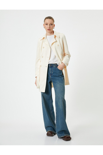 Koton Double Breasted Trench Coat Buttoned Pocket Belt Detailed Standard Cut
