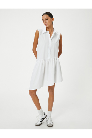Koton Shirt Dress Asymmetrical Cut Sleeveless Buttoned Cotton Comfortable Cut