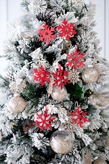 Partifabrik Snowflake Christmas Tree Ornament Red (Pack of 12 with string 9*9cm)