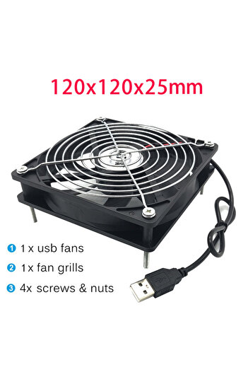 Choice مروحة تبريد USB 12 فولت لجهاز الاستقبال DVR Xb بدون RGB أسود 120x120x25 مم 120x120x25 مم 80x80x25 مم