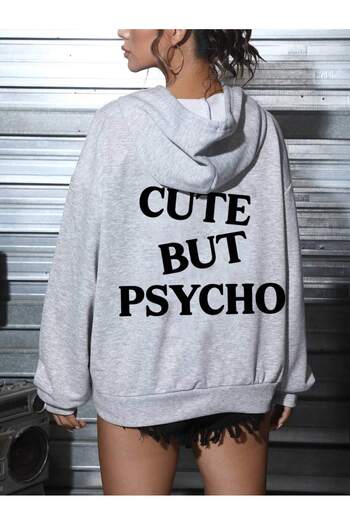 PENTHİLUS Φούτερ με κουκούλα με κουκούλα Psycho Printed Cute Grey Hoodie