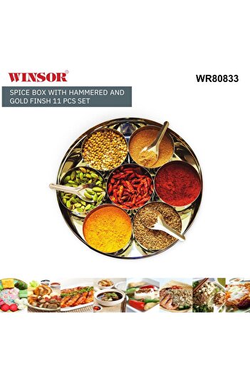 Winsor spice box with hammered and gold finish 11 pcs set