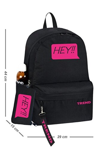 TREND Friend Unisex Μαύρη ροζ σχολική τσάντα - 1525