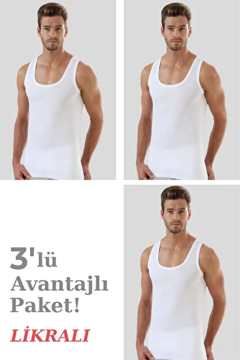 Arma Yıldız Men's White Lycra Singlet 3 Pack Stretchy, Comfortable, Body Fitting Underwear