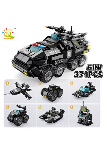 Choice no box HUIQIBAO 371pcs 6in1 SWAT Police Truck Building Blocks City Construction Plane Car Bricks Set