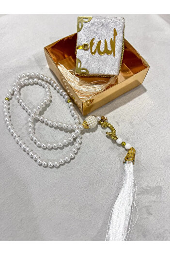 ÖZSELAM Gift Mini Quran and Glass Pearl Prayer Beads Set