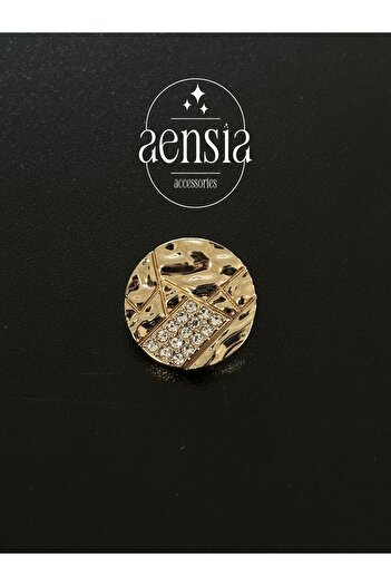 aensia Gold Colored Crinkle Stone Detailed Metal Trench Coat Jacket - 2.29 cm Button, Pack of 1