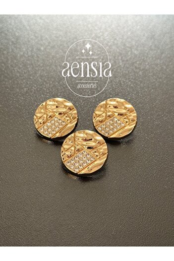 aensia Special Design - Gold Gold Crinkle and Rhinestone Metal Button, 2.29 cm Coat Trench Jacket 3 Pack