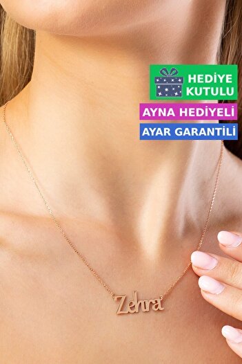 Jewelmim Zehra İsimli Gümüş Kolye 18 Ayar Rose Altın Kaplama İsim Yazılı 925 Ayar Kadın Gümüş İsimli Kolye