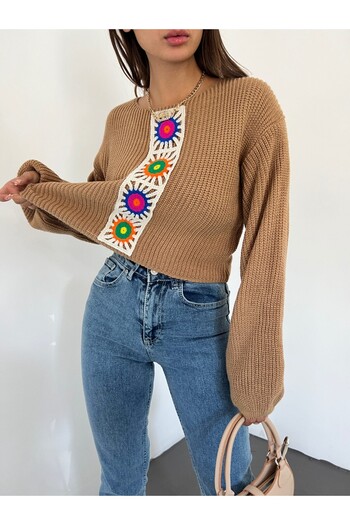 Modamorfo Πουλόβερ Mink Crop - Πλεκτό σχέδιο κεντήματος