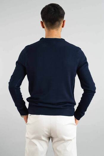 bombe Men's Navy Blue Slim Fit Crew Neck Cotton Knitwear Sweatshirt