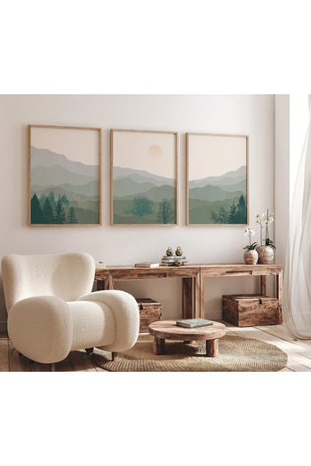 woodhomeworks Ahşap Çerçeveli 3 Lü Soyut Tablo Home Ev Salon Oturma Odası Yatak Odası Balkon Dekor Qmrc45