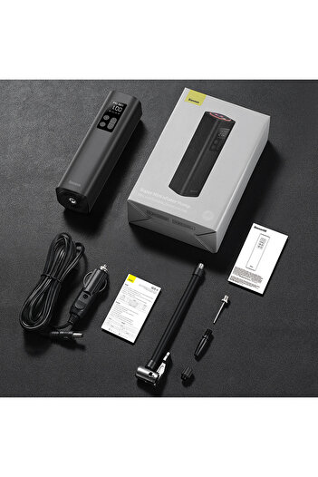 Baseus black Car Inflator Pump 12V Smart Electric Car Tire Pump 150 PSI LED Display Car Tyre Air Com