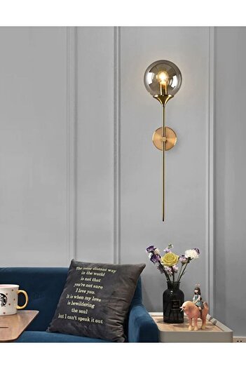burenze Modern Tasarım Camlı Aplik 1 Adet Elektrikle Çalışır Duvar Camlı Aplik Eskitme Gold Füme Cam