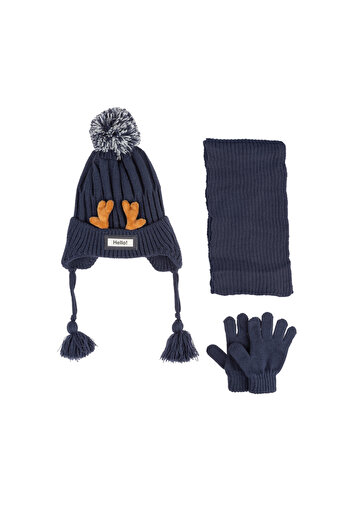 Aware Time Kitti 1-4 Years Boy Scarf Beanie Gloves Set of 3