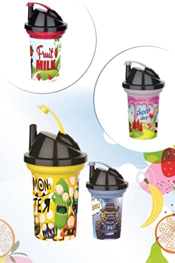 Practika Tedy Children's Drinking Glass with Straw Patterned Glass 300ml