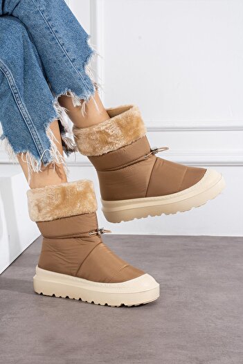 ShoeTek Losvina Tan Fur Snow Boots - Fabric Parachute