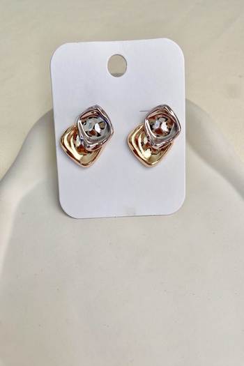 DEMOKAN Women's Earrings Movable Two Colors Square Detail Earrings
