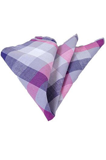 Exve Exclusive Pink Navy Blue Gray Checkered Collar Handkerchief