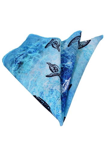 Exve Exclusive Blue Navy Blue Caretta Caretta Printed Natural Collar Handkerchief