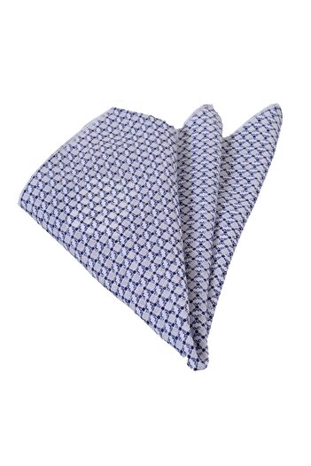 Exve Exclusive White Navy Blue Beige Square Patterned Collar Handkerchief