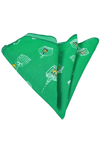 Exve Exclusive Yellow Canary Printed Collar Handkerchief in a Cage on Green
