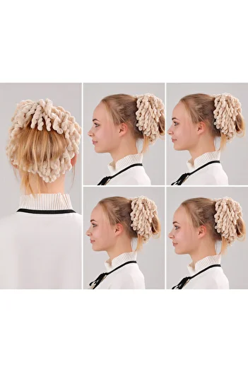 Melodi Scarf Μπεζ βελούδινο κασκόλ - 5 αγκράφες Hijab Bun